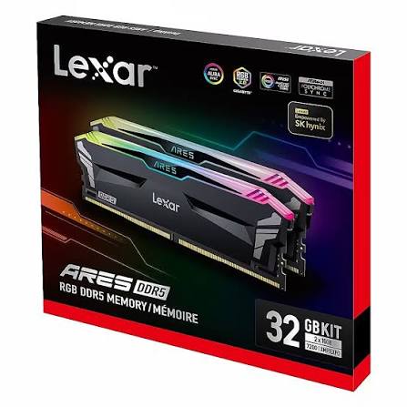 32GB Lexar Ares DDR5 6000 CL30 heatsink and RGB lighting, Black Color