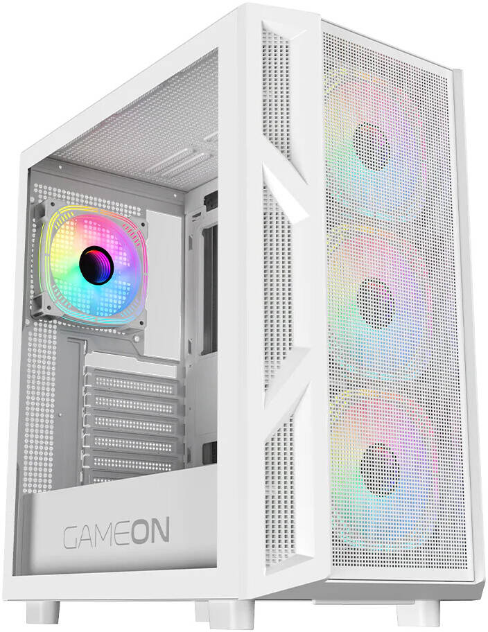 GAMEON Trident IV-A POWERFORGE Series Mid Tower Gaming Case with 750W Power Supply Pre-Installed - White