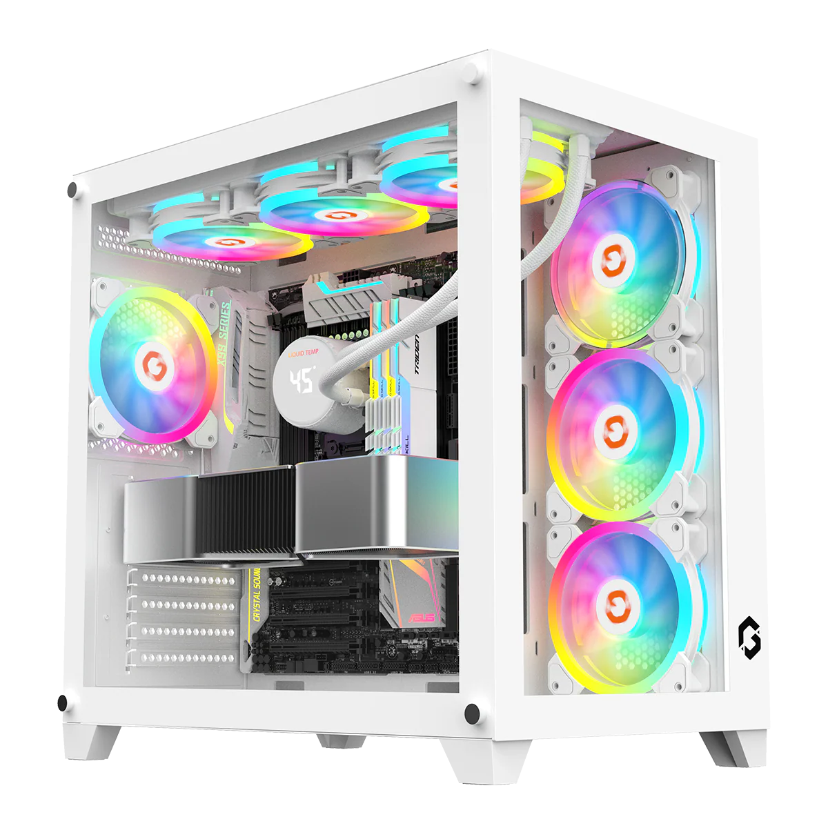GAMEON Emperor Artic Series Mid Tower Gaming Case - White ARGB+Remote?7 Fans Case - White