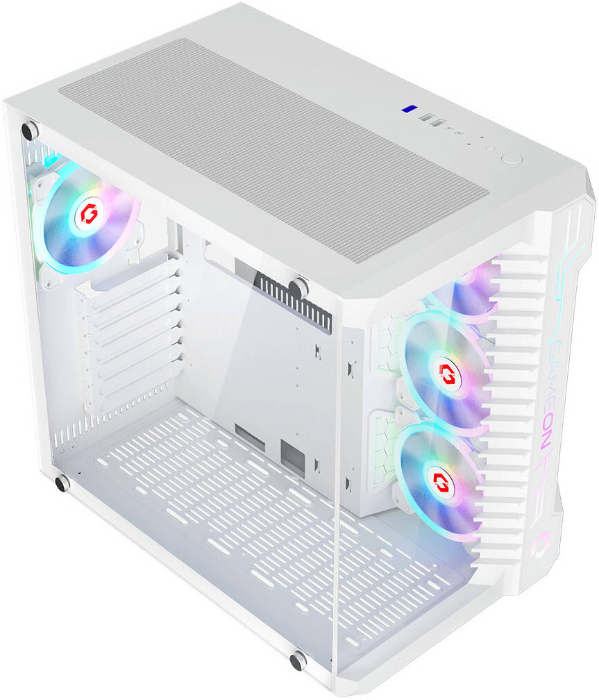 GAMEON Emperor Arctic III Series Mid Tower Gaming Case - White ARGB+Remote?7 Fans Case - White