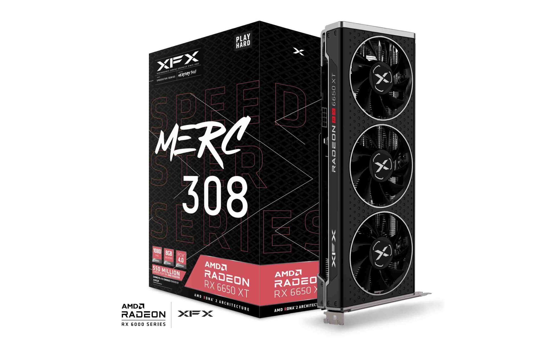 XFX SPEEDSTER MERC 308 RADEON RX 6650 XT BLACK Gaming Graphics Card with 8GB GDDR6 HDMI 3xDP, AMD RDNA 2