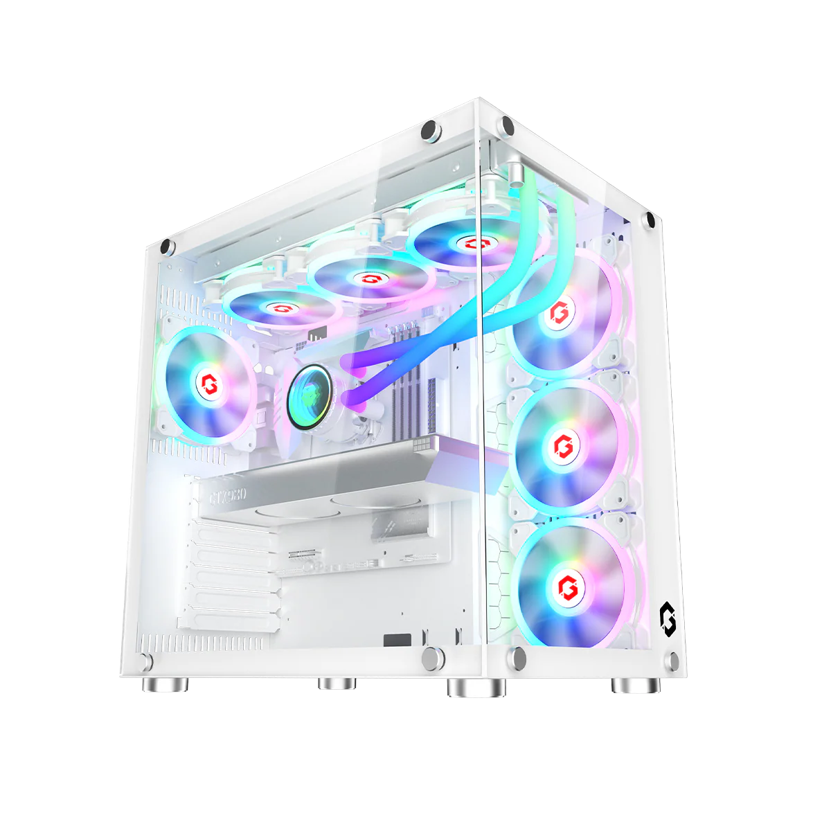 GAMEON Emperor Arctic II Series Mid Tower Gaming Case - White ARGB+Remote?7 Fans Case - White