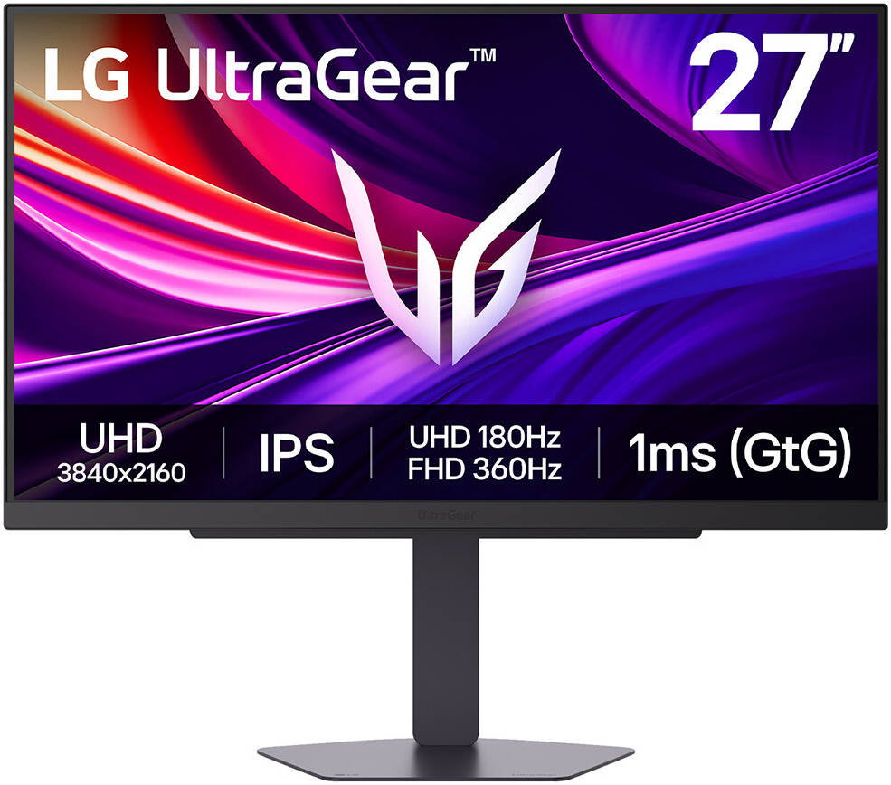 LG UltraGear G8 Gaming Monitor, 27" IPS Display, 4K UHD Resolution, 180Hz Refresh Rate, 1ms (GtG @ Faster) Response Time, NVIDIA G-Sync & AMD FreeSync Premium Pro, Black | 27G810A-B