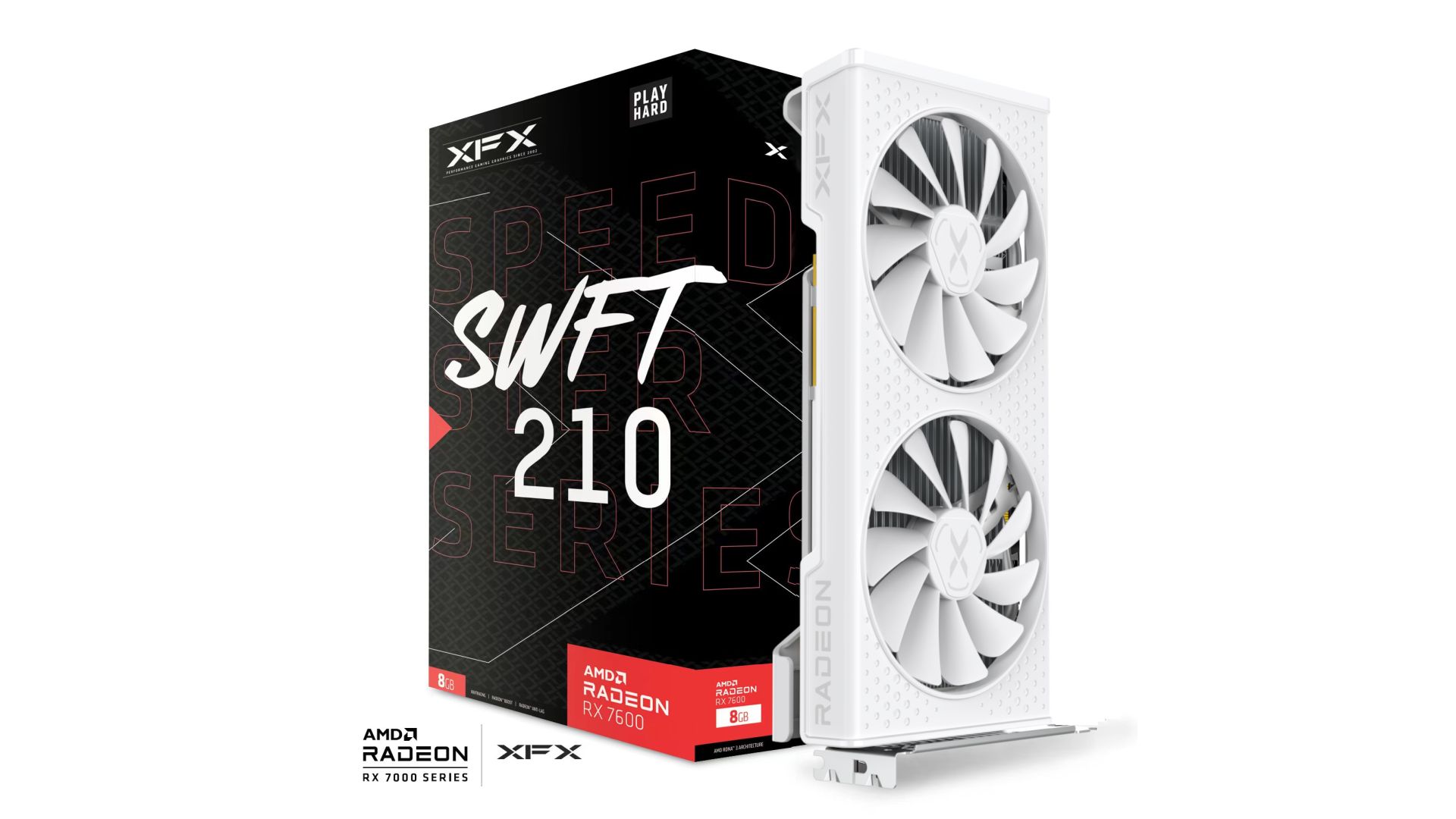 XFX SPEEDSTER SWFT210 RADEON RX 7600 CORE Gaming Graphics Card White with 8GB GDDR6 HDMI 3xDP, AMD RDNA 3