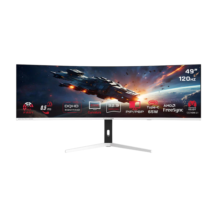 GAMEON GOAC49DQHD120 Spectra Pro X Series 49" DQHD, 120Hz, MPRT 0.5ms, HDMI 2.1, Fast VA Panel Curved Gaming Monitor 1500R 32:9 (Supports PS5) - White