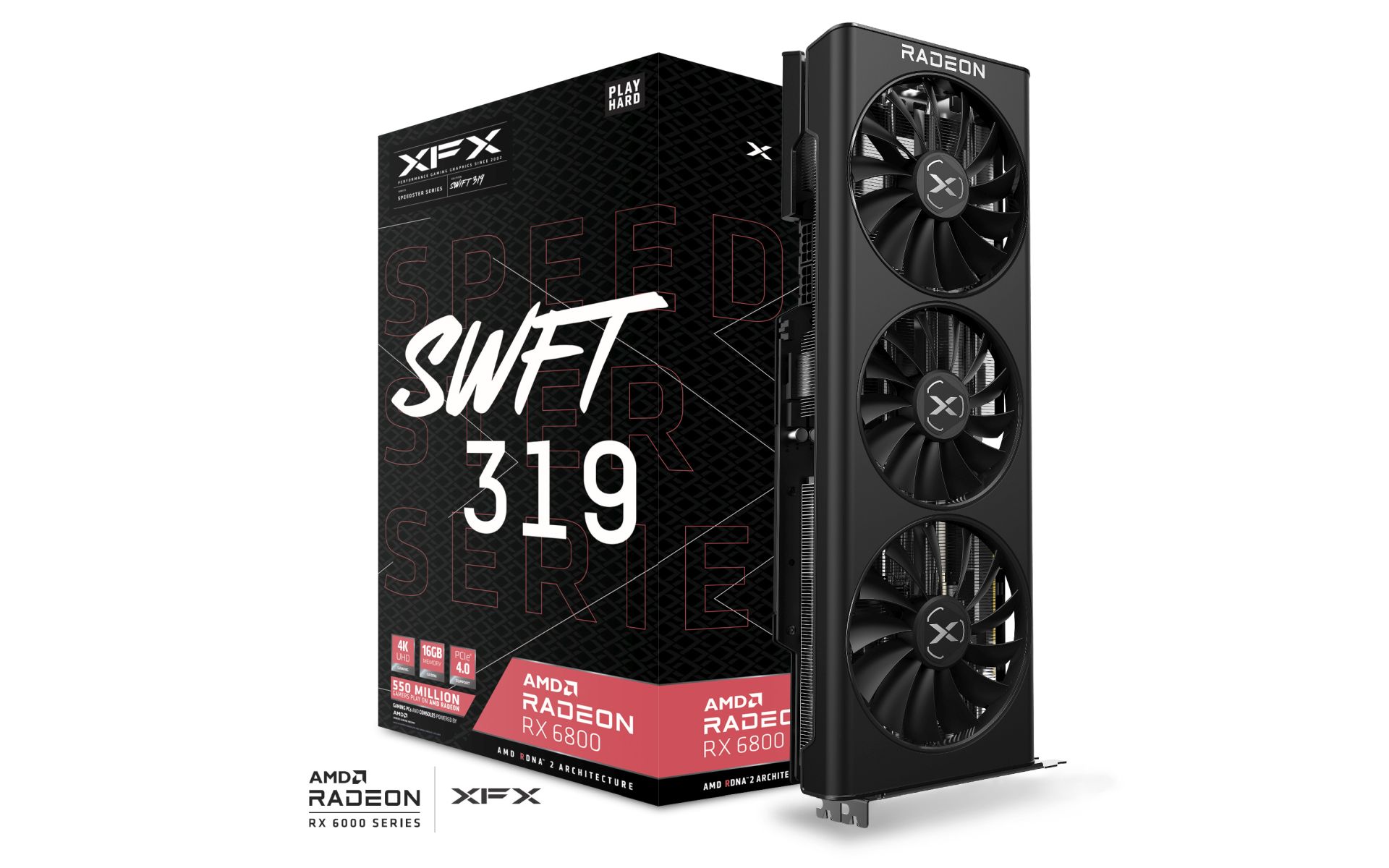 XFX Speedster SWFT 319 AMD Radeon RX 6800 Black Edition Gaming Graphics Card with 16GB GDDR6, AMD RDNA 2