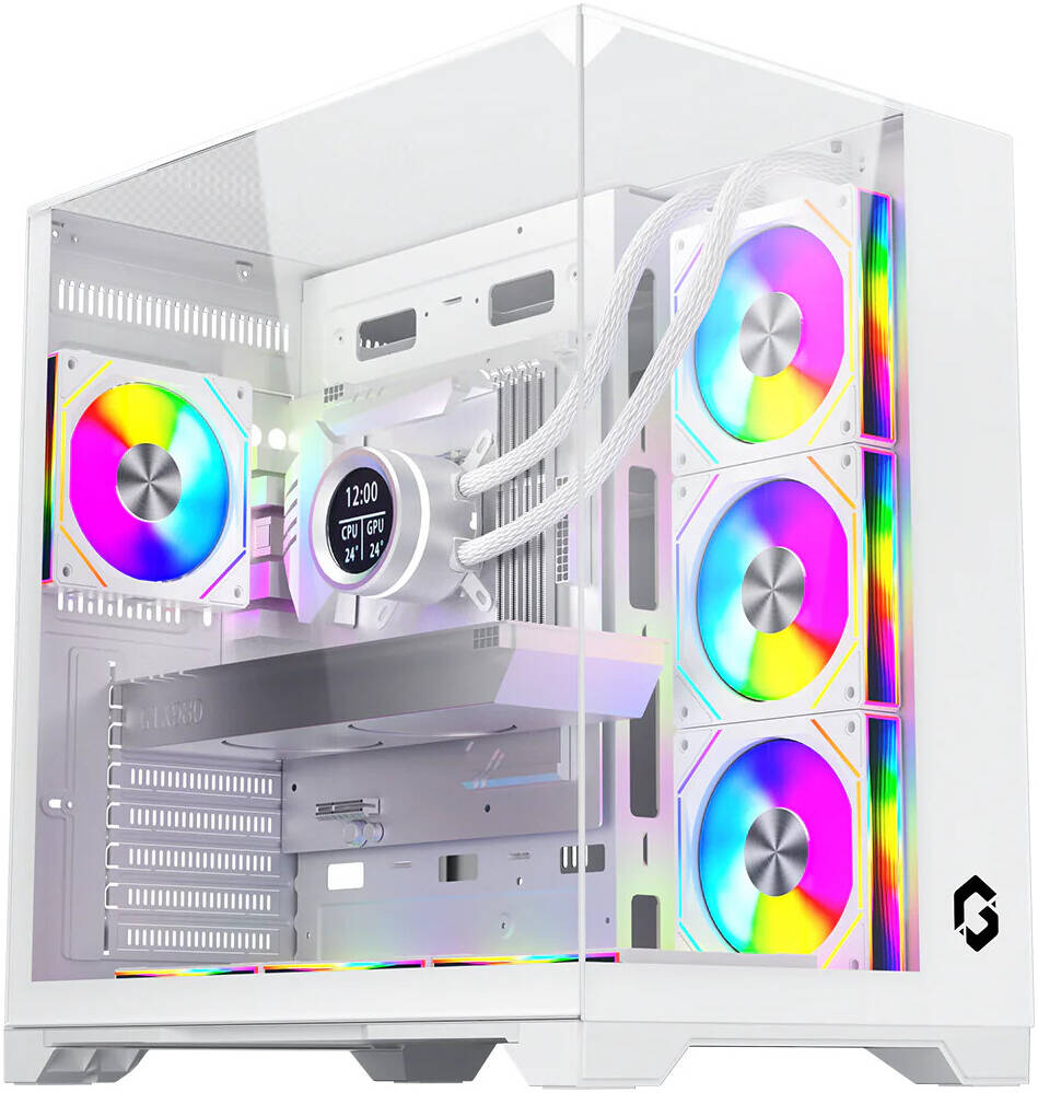 GAMEON Valkyrie I Series Mid Tower Gaming Case - White (7 ARGB Fans Included)