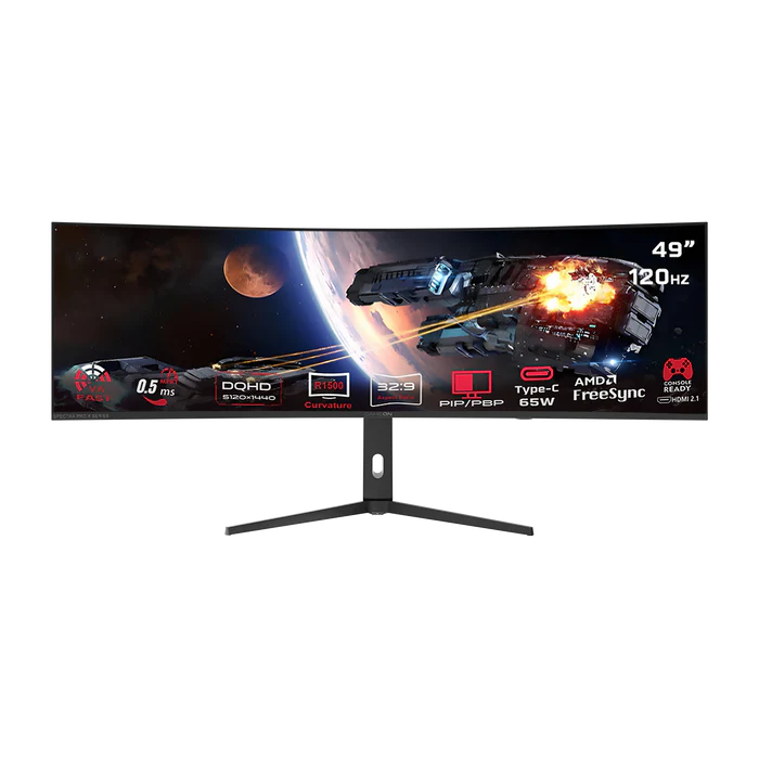 GAMEON GOC49DQHD120 Spectra Pro X Series 49" DQHD, 120Hz, MPRT 0.5ms, HDMI 2.1, Fast VA Panel Curved Gaming Monitor 1500R 32:9 (Supports PS5) - Black
