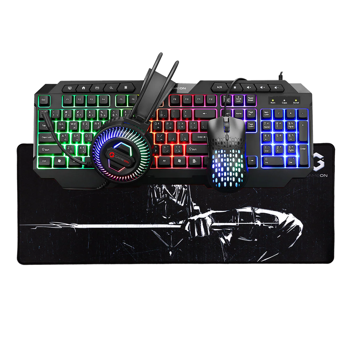 GAMEON GO-CYPHERW-XL-W All-In-One Gaming Bundle (Keyboard, Headset, Mouse & Mousepad)
