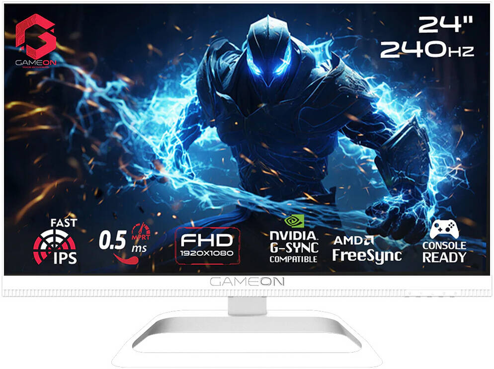 GAMEON GOA24FHD240IPS Artic Pro Series 24" FHD, 240Hz, MPRT 0.5ms, HDMI 2.1, Fast IPS Gaming Monitor (Supports PS5) - White