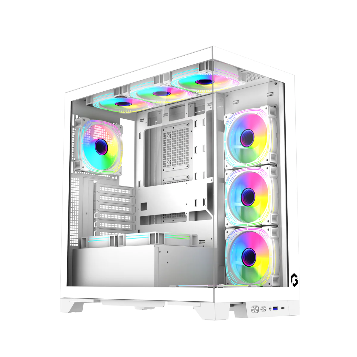 GAMEON Emperor Arctic IV Series Mid Tower Gaming Case - White ARGB+Remote?7 Fans Case - White