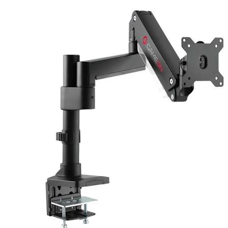 GAMEON Pole-Mounted Aluminum Heavy-Duty Gas Spring Single Monitor Arm, Stand And Mount For Gaming And Office Use, 17" - 35", Each Arm Up To 15 KG, Black