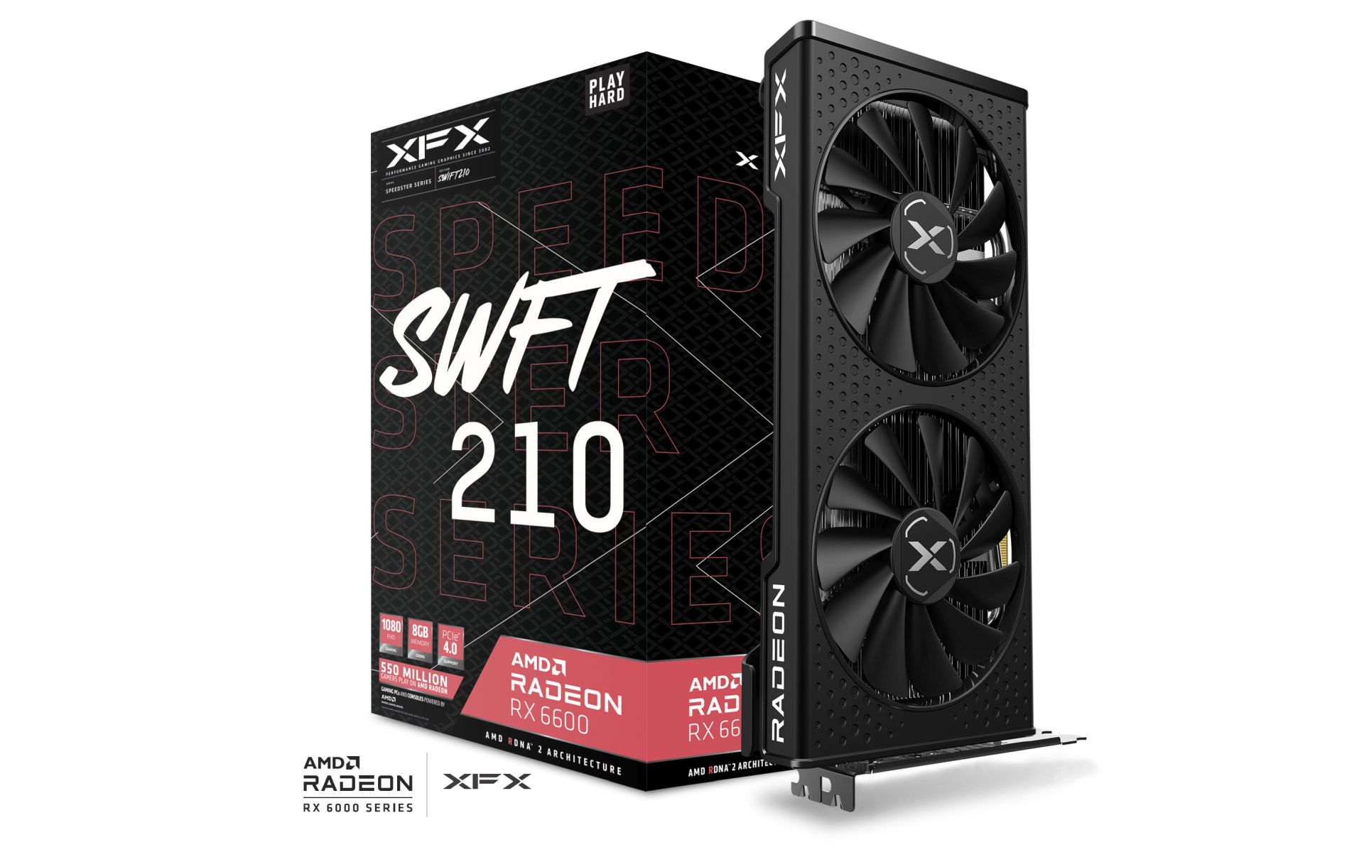 XFX SPEEDSTER SWFT 210 RADEON RX 6600 CORE Gaming Graphics Card with 8GB GDDR6 HDMI 3xDP, AMD RDNA 3