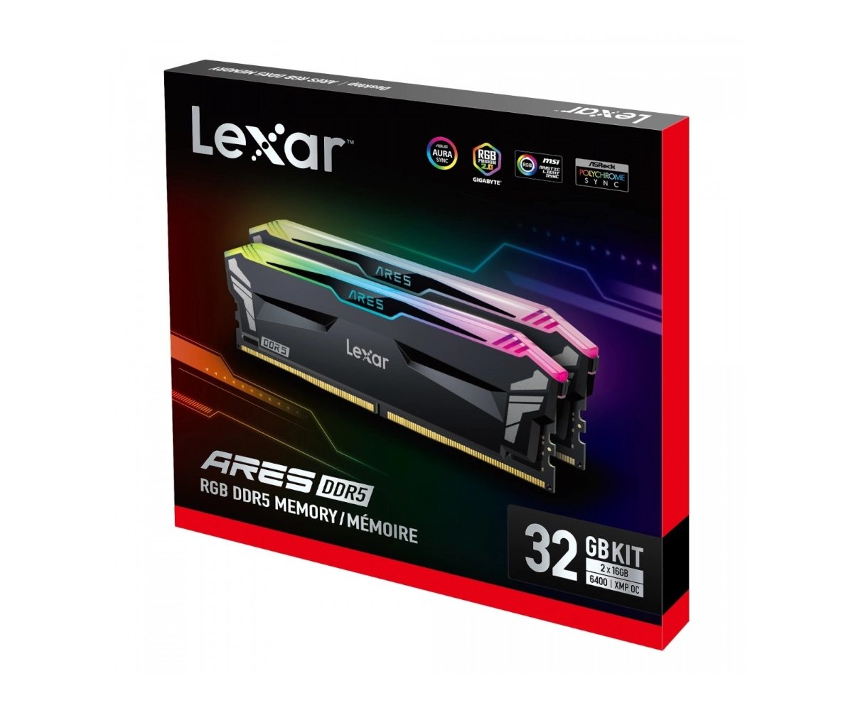 32GB Lexar Ares DDR5 6400 CL32 1.4V Memory with heatsink and RGB lighting,Dual pack, Black Color