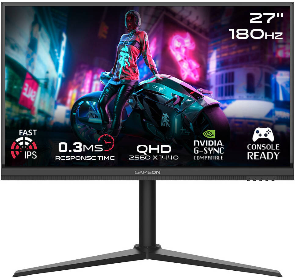 GAMEON GOM27QHD180IPS Midnight Pro Series 27" QHD, 180Hz, MPRT 0.3ms, Fast IPS Gaming Monitor (Support PS5) - Black
