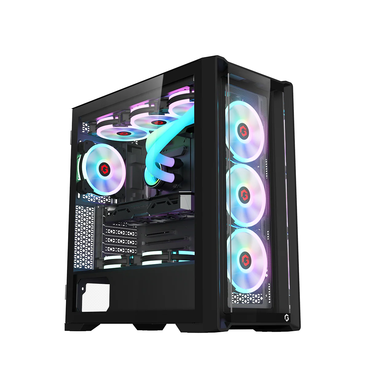 GAMEON Vortex Midnight Series Mid Tower Gaming Case - Black ARGB+Remote?4 Fans Case - Black