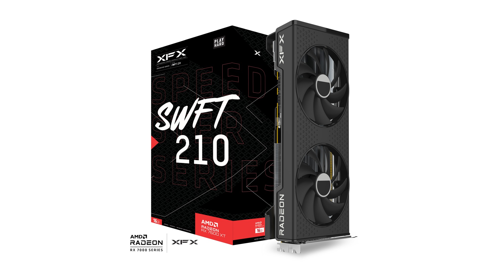 XFX SPEEDSTER SWFT 210 RADEON RX 7600 XT Gaming Graphics Card with 16GB GDDR6 HDMI 3xDP, AMD RDNA 3 DUAL FAN