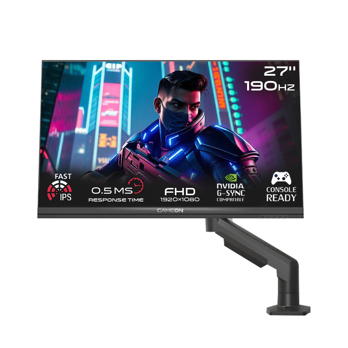GAMEON GOM27FHD190IPSX Midnight Pro X Series 27" FHD, 190Hz, MPRT 0.5ms, Fast IPS Gaming Monitor (Support PS5) with Stand - Black