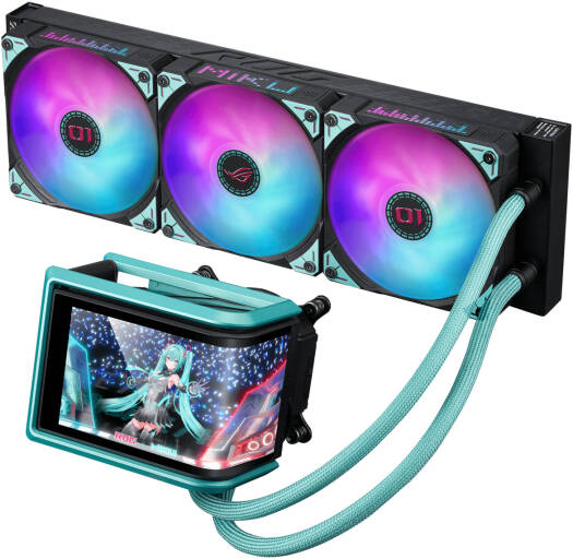 ASUS ROG RYUO IV 360 ARGB Hatsune Miku Edition Liquid CPU Cooler, 6.67 AMOLED Display, 360mm Radiator, 3x 120mm MF-12C aRGB Fans, 2650 RPM Speed, 71.44 CFM Fan Airflow