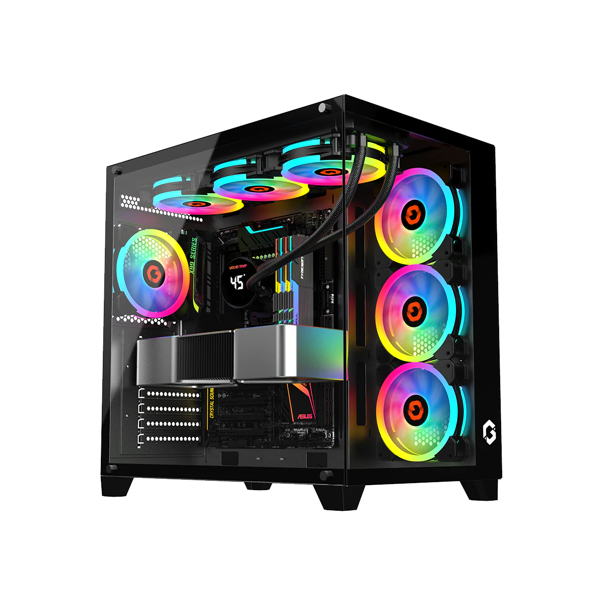 GAMEON Emperor Midnight Series Mid Tower Gaming Case - Black ARGB+Remote?7 Fans & type-c Case - Black