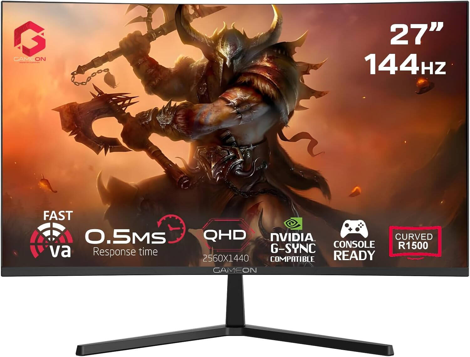 GAMEON GC27Q144VA 27" ,QHD, Curved R1500, 144HZ, 0.5ms, VA Pannel Gaming Monitor