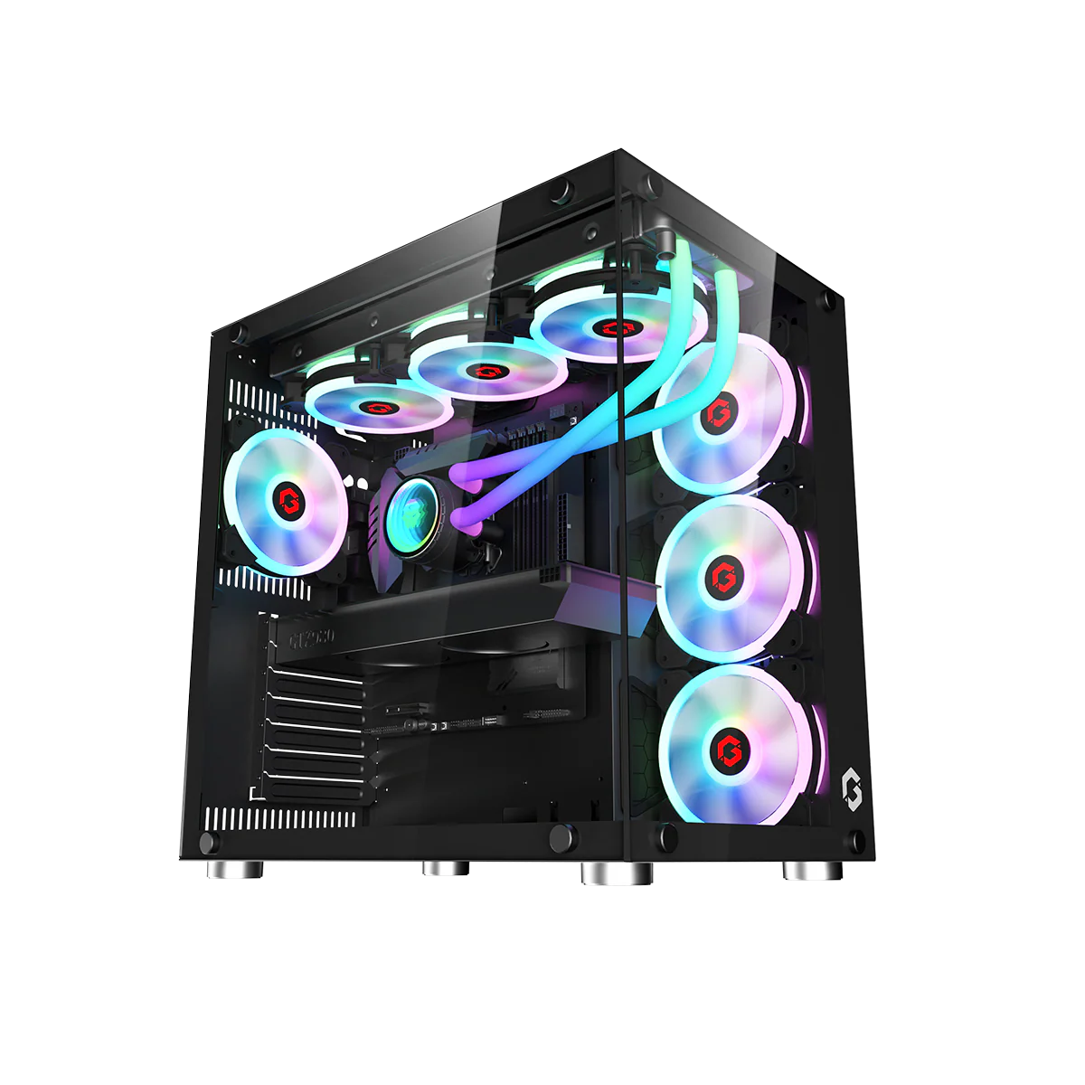 GAMEON Emperor Midnight II Series Mid Tower Gaming Case - Black ARGB+Remote?7 Fans Case - Black