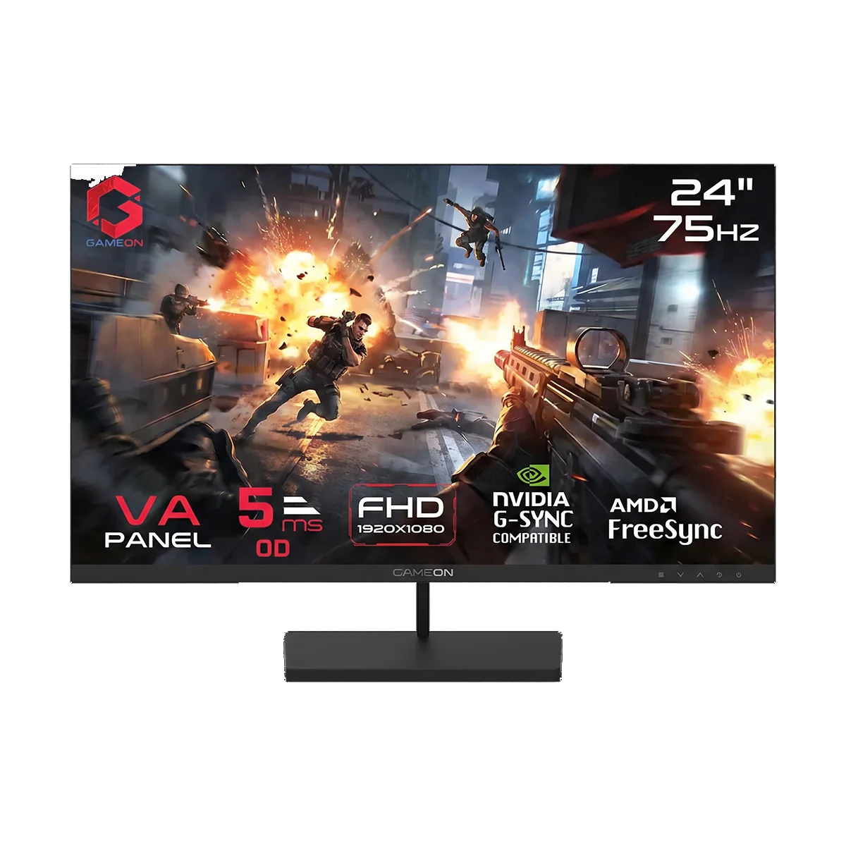 GAMEON GB24F75 24" FHD, HDMI and VGA with Ergonomic Tilt, Adaptive-Sync and Built-in-speakers Gaming Monitor