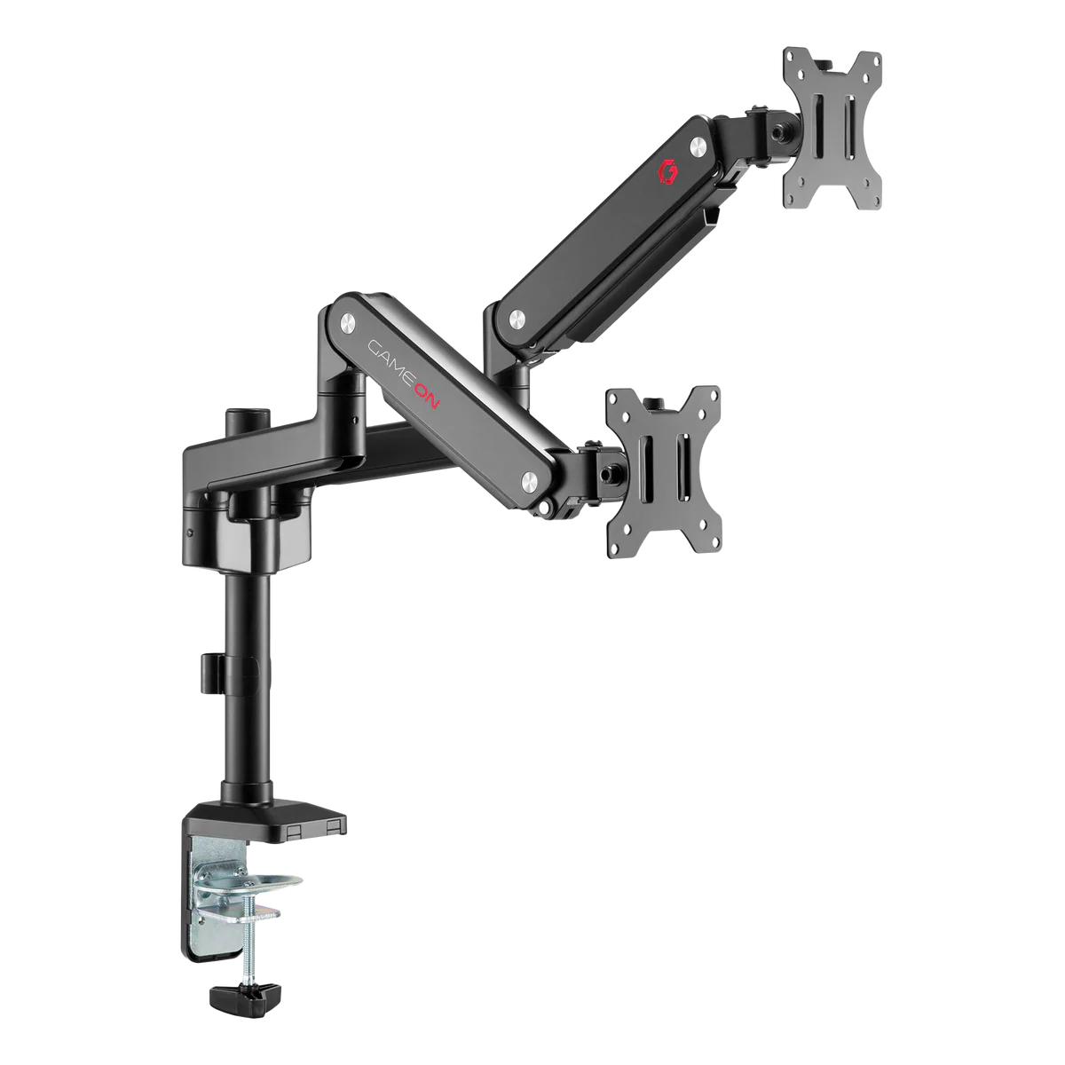 GAMEON Pole-Mounted Gas Spring Dual Monitor Arm, Stand And Mount For Gaming And Office Use, 17" - 32", Each Arm Up To 9 KG, Black