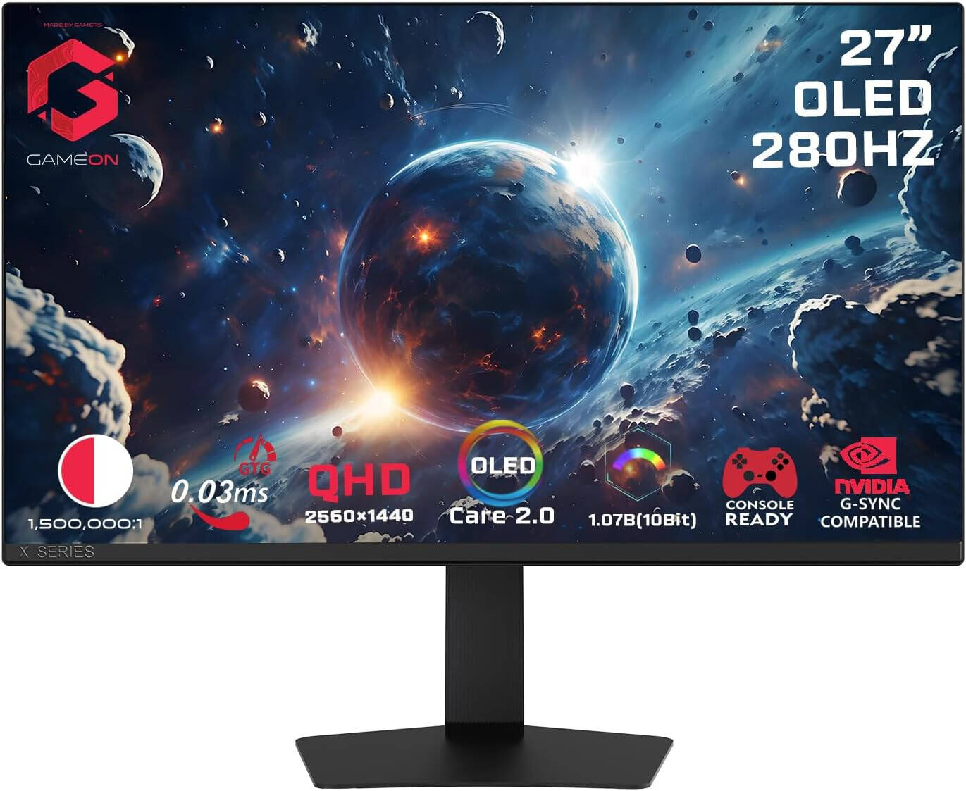 GAMEON GO27QDOLD280 Signature X Series 27" OLED QHD, 280Hz, 0.03ms, HDMI 2.1, Gaming Monitor (Supports PS5) - Black